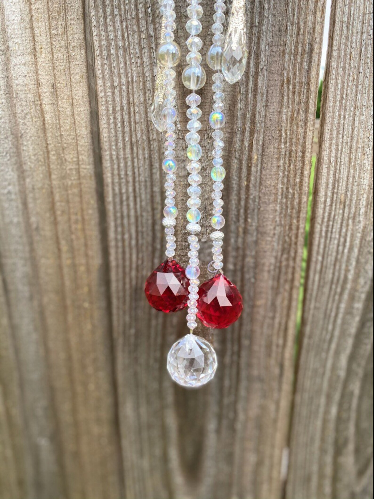 White metal sun catcher with hanging crystals window rainbow Etsy