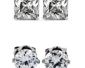 1 Pair Clear CZ Cubic Zirconia Magnetic Clip On Brilliant Round Cut or Square Cut Stud Earrings for Women Men 4mm (small) to 10mm (large)