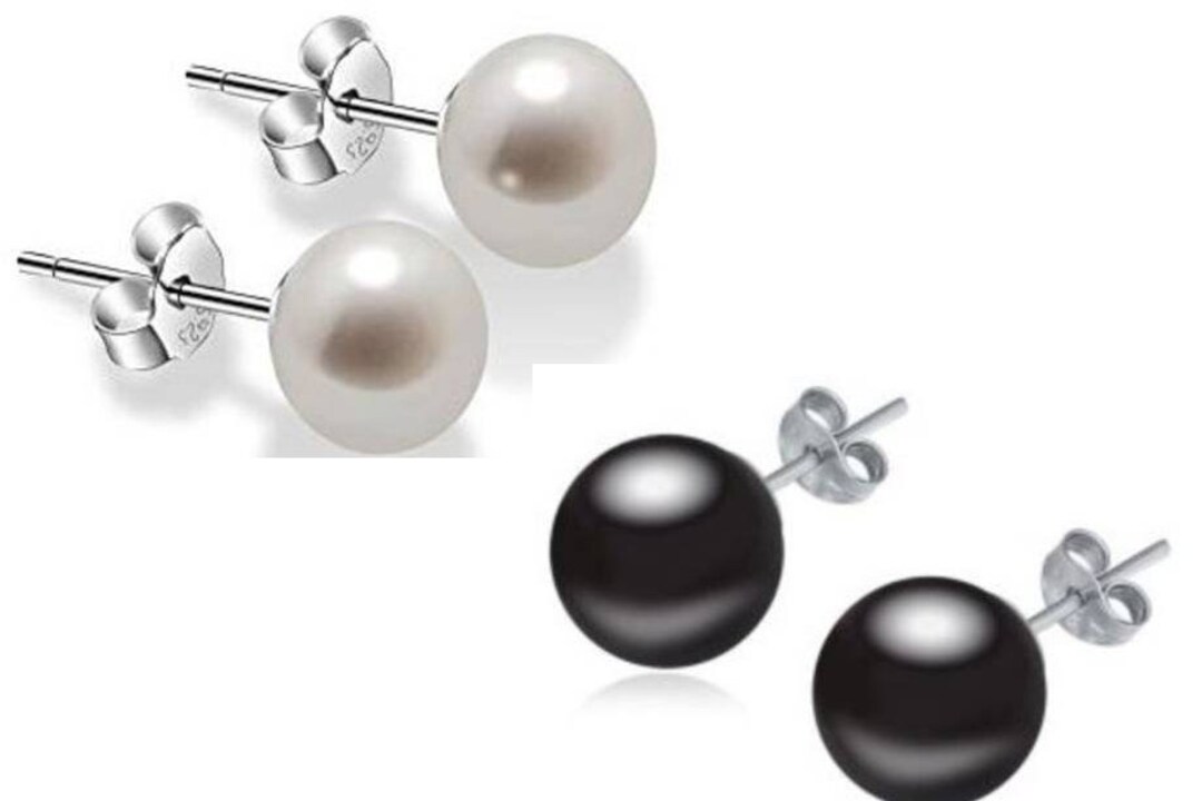 1 Pair Pierced Faux Pearl Stud Earrings - Round, Multi Colors, Made In USA