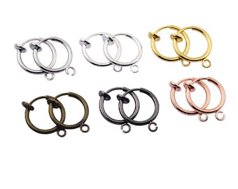 4 Pieces Clip On Connectors Hoops,Earrings Jewelry Findings Connectors Silver, Gold, Gray Black 13mm or 15mm