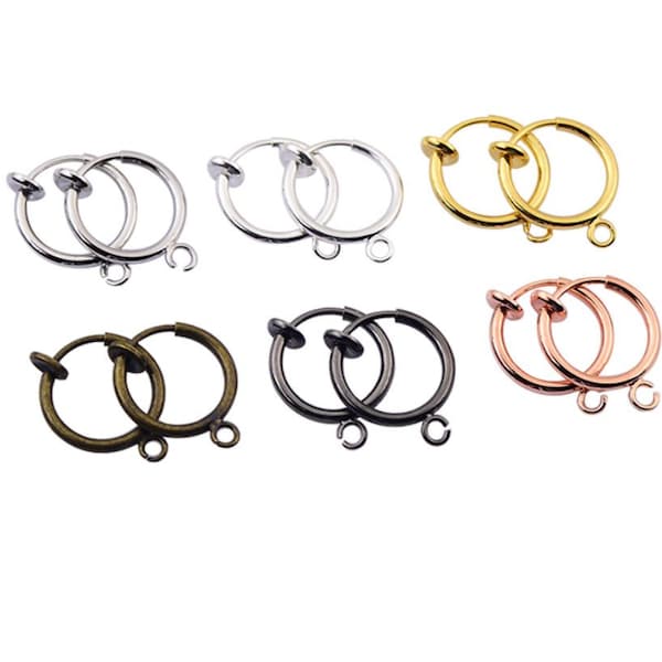 4 Pieces Clip On Connectors Hoops,Earrings Jewelry Findings Connectors Silver, Gold, Gray Black 13mm or 15mm