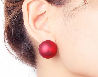 1 PAIR Pierced Genuine 925 Sterling Silver Faux Pearl Button Stud Earrings Colors White, Off White, Black, Red; Pearl Size 20mm