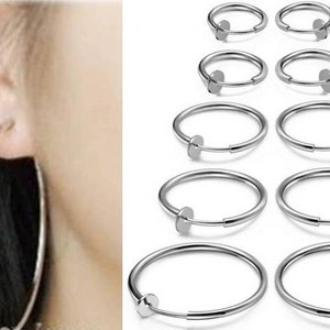 1 Pair Women&#39;s Silvertone Spring Clip On Hoops Drop & Dangle Earrings