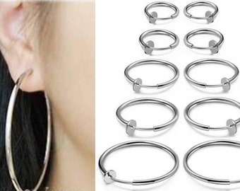 1 Pair Women's Silvertone Spring Clip On Hoops Drop & Dangle Earrings