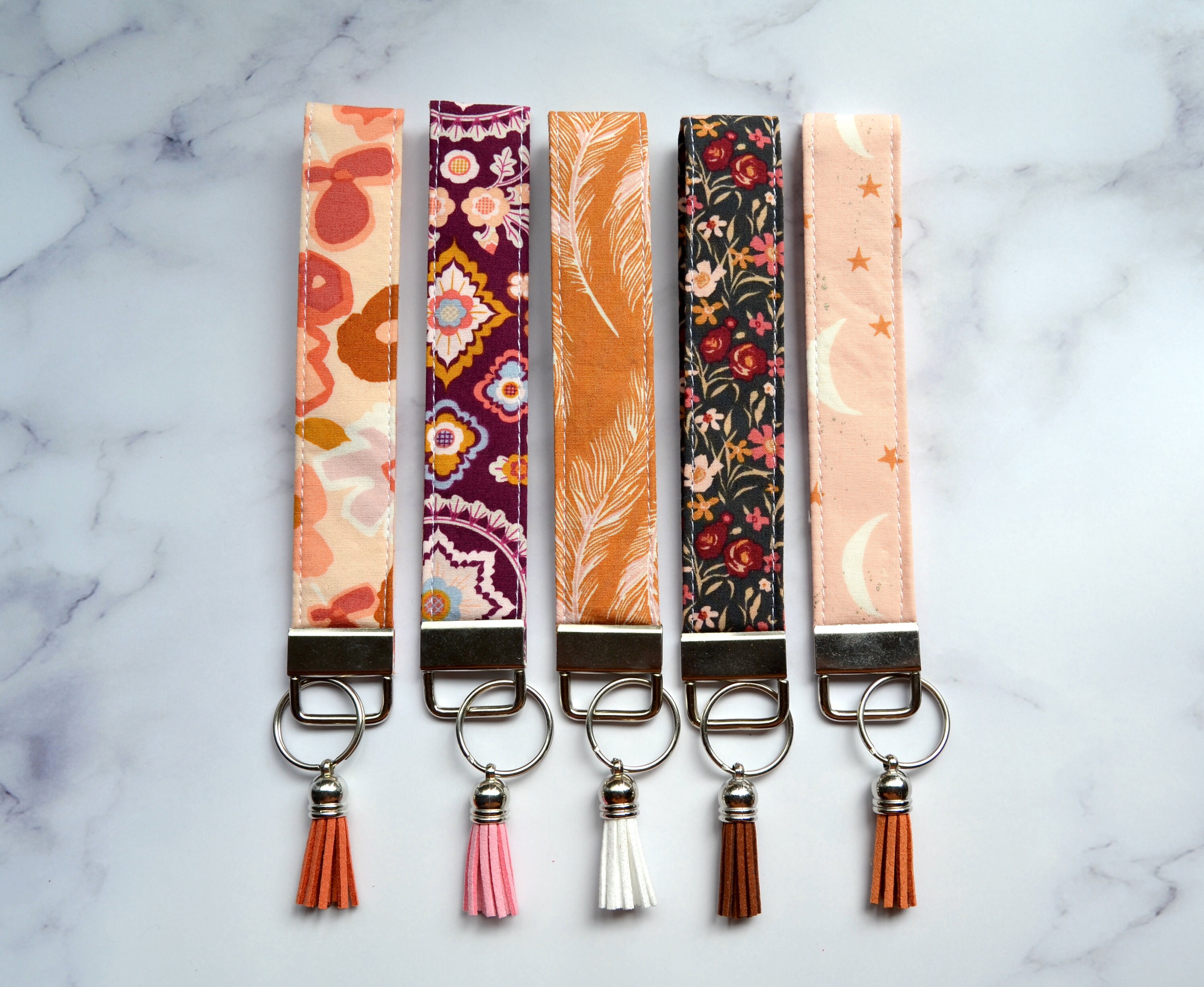 Boho floral fabric keychain keychain wristlet fabric Etsy