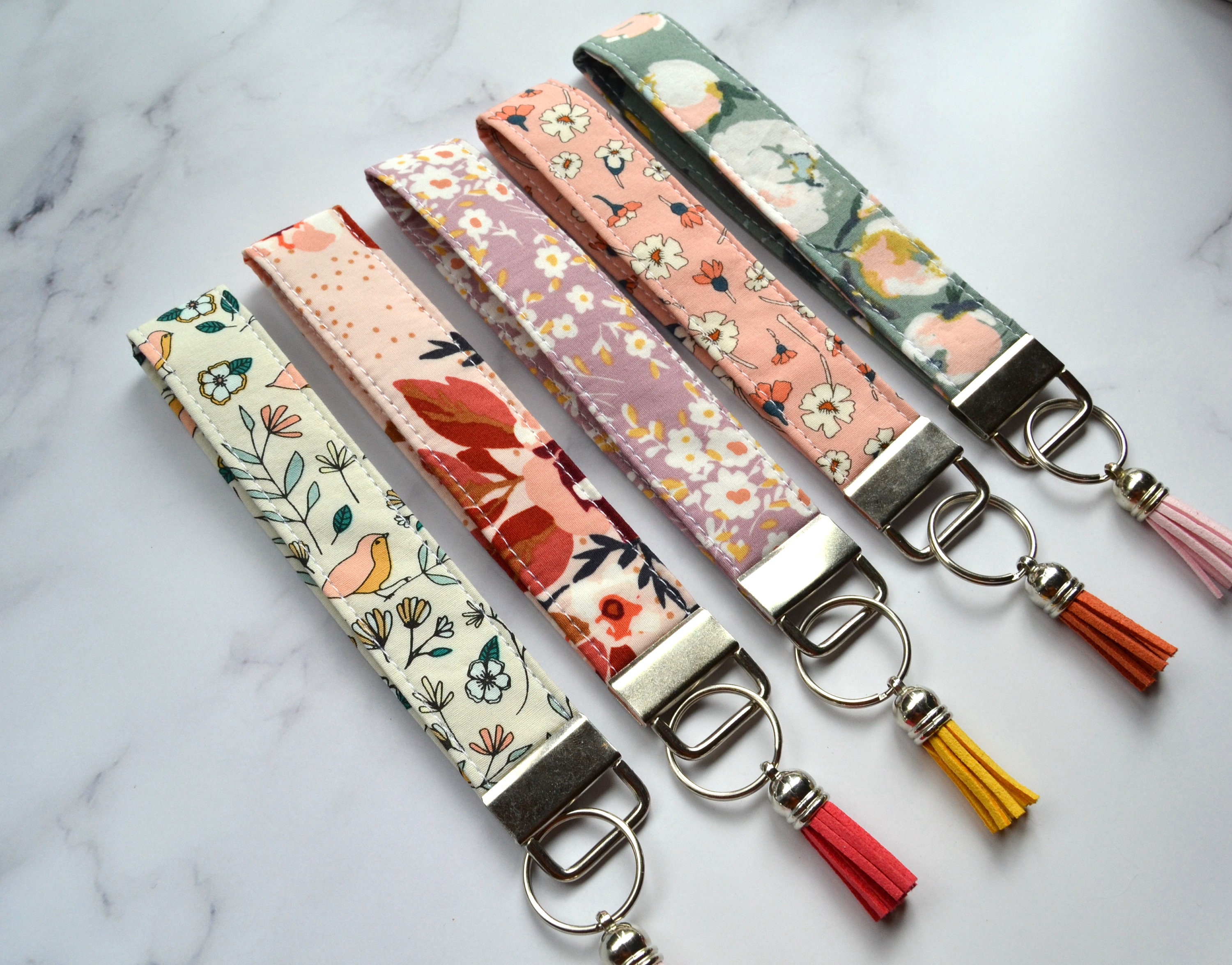 Floral fabric keychain keychain wristlet fabric wristlet Etsy