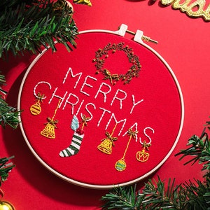 Christmas Embroidery Kit, Diy Christmas Ornaments, Xmas Window Decorations, Holiday Gifts, Christmas Embroidery Patterns-8in