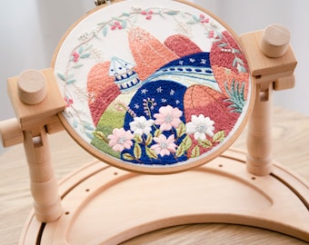 Hand Embroidery Frame Holder with Spool, Wooden Seat Hoops Holder for Embroidery and Cross Stitch, Adjustable Hoops Stand