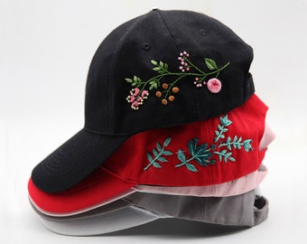 Kit ou fini de casquette de baseball avec fleurs brodées à la main, apprenez à broder un chapeau floral, casquettes de baseball pour femmes, projet de broderie simple