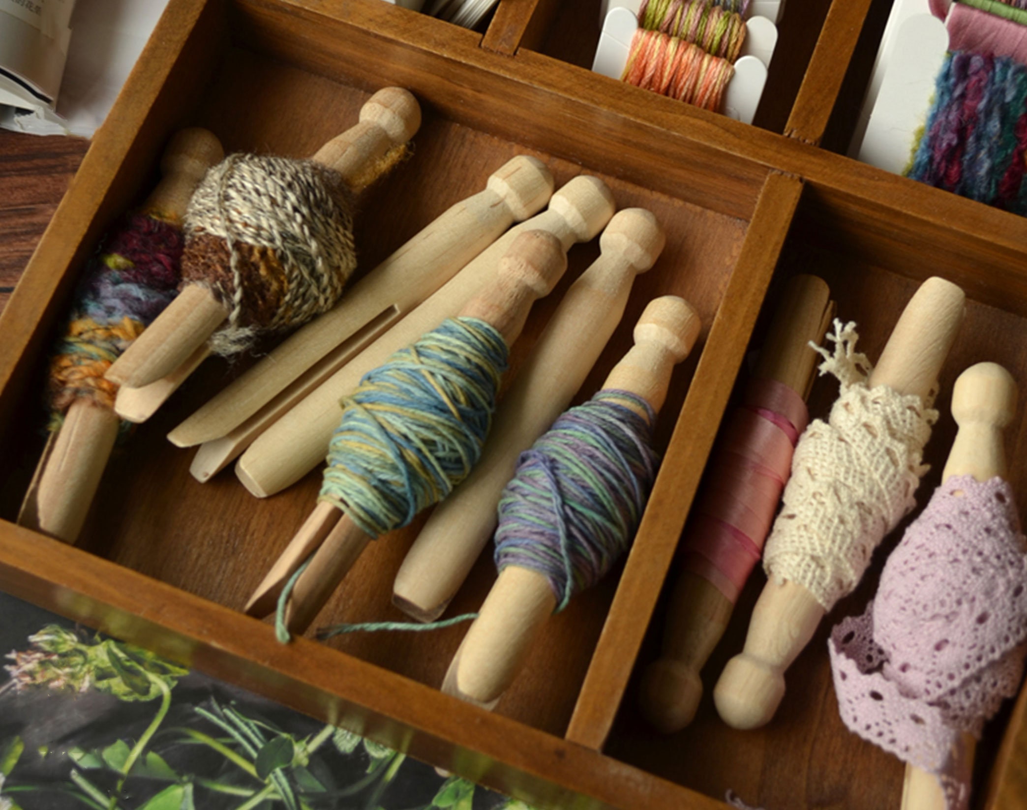 Wood Bobbin Spools 8-Reel Wooden Thread Stand Holder Sewing Embroidery  Storage Organizer Rack Knitting Needlework