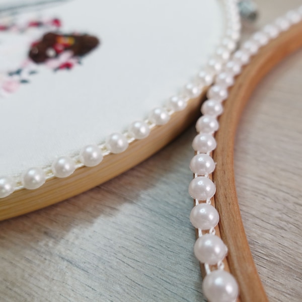 Half Pearls Chain for Embroidery Hoop Decorations, Imitation Pearl Apparel Sewing Diy Accessories