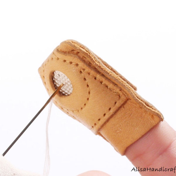 Leather Coin Thimble, Handworking Sewing Finger Protector, Needlework Metal Thimbles, Adjustable Finger Shield for Knitting Sewing