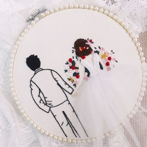 Custom Wedding Embroidery Kit, Engagement Wedding Ring Holder, Personalized Newlywed Gift, Anniversary Couple Portraits Embroidery Kit-8in