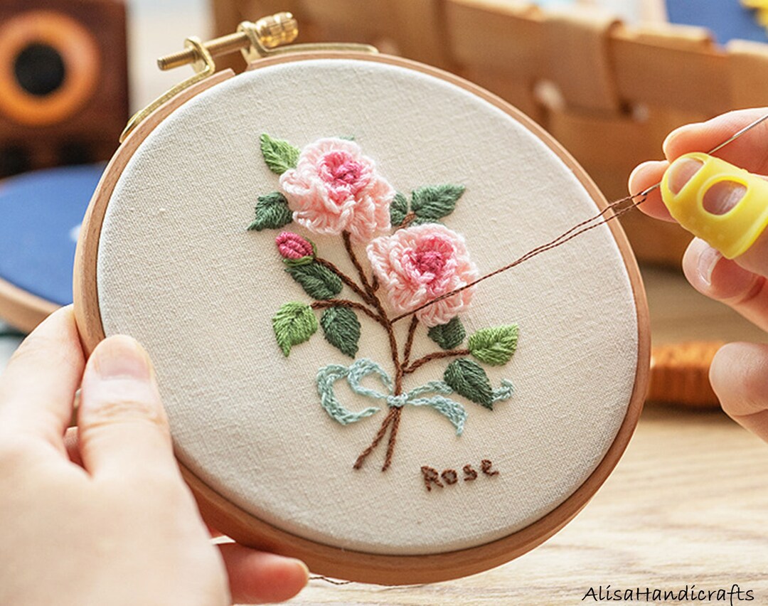 Embroidery Flower Kit for Beginners, Hand Embroidery Rose, Lavender