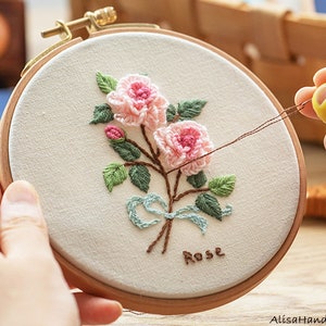 Embroidery Flower Kit for Beginners, Hand Embroidery Rose, Lavender, Sunflower, DIY Floral Needlepoint Hoop Wall Art Kit, Gift Idea-5 Inch