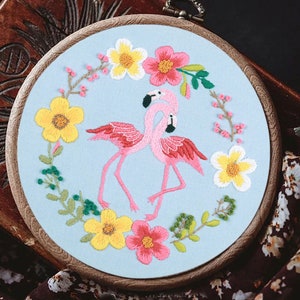 Pink Flamingo Starter Embroidery Kit, Preprinted Birds and Flowers Embroidery Kit for Beginners, with Pattern and English Instructions-8in image 6