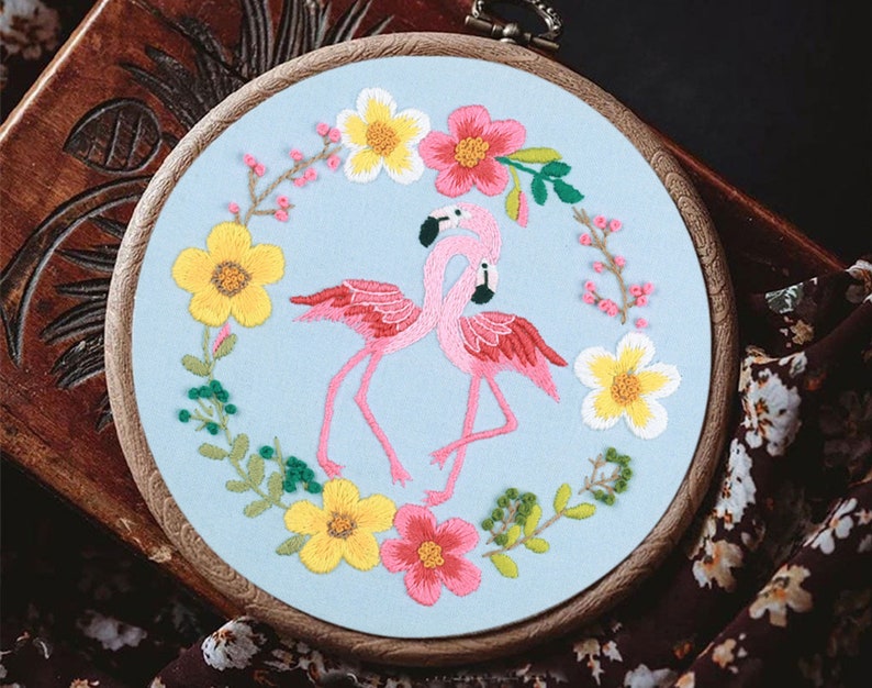Pink Flamingo Starter Embroidery Kit, Preprinted Birds and Flowers Embroidery Kit for Beginners, with Pattern and English Instructions-8in image 6