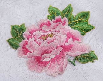 Peony Embroidered Patches, Sew on Flower Applique Patches for Backpacks Jackets Dress Clothes Dress Bag, Colorful Floral Patches