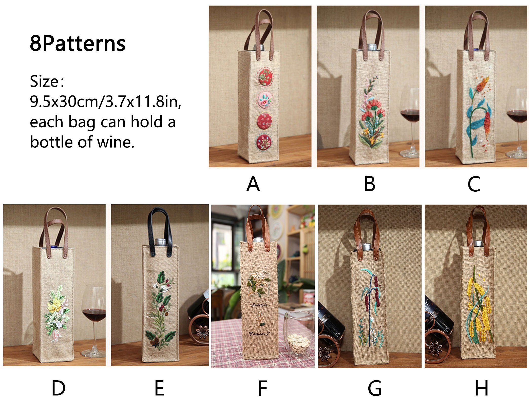 手刺繍のワイントート、ワインギフト、ワインポーチ、ワイン