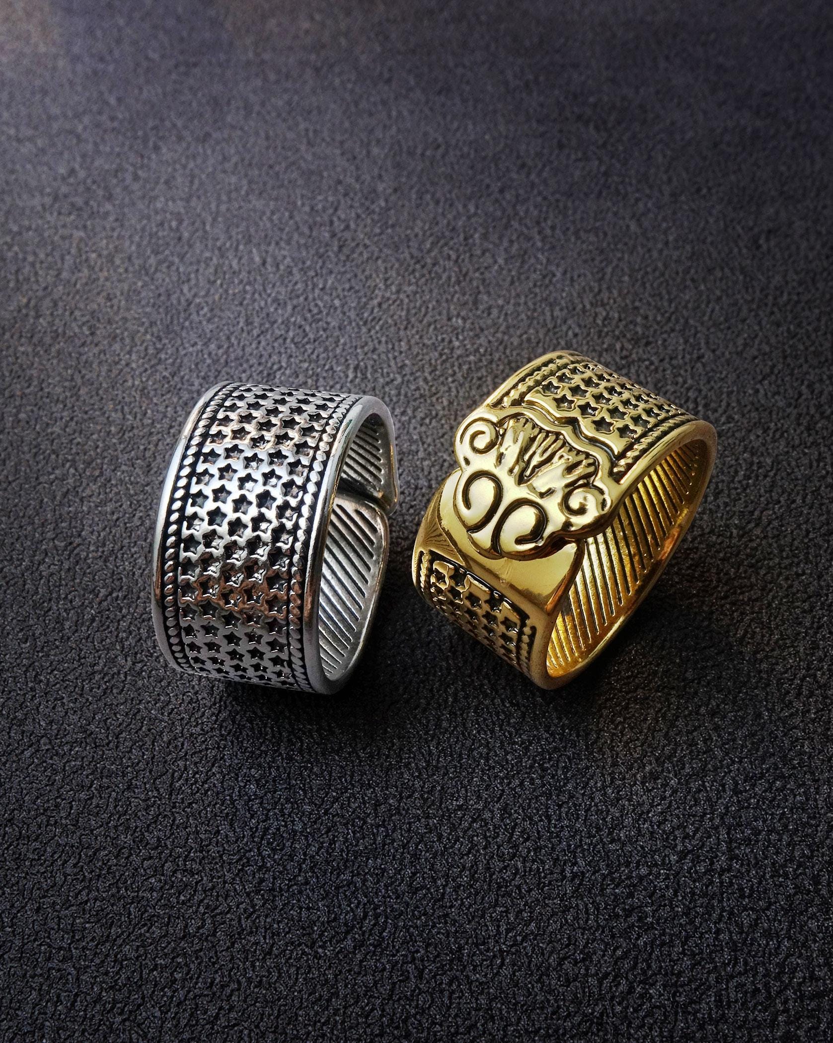 裁縫用指ぬき、アンティークシルバーの金属製リング指ぬき、調節可能な