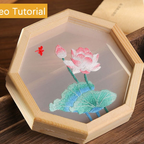 Transparent Embroidery Kit for Intermediate, Pre Print Embroidery Flower Kit,Mothers Day Gift,Hand Embroidery Full Kit, English Instructions