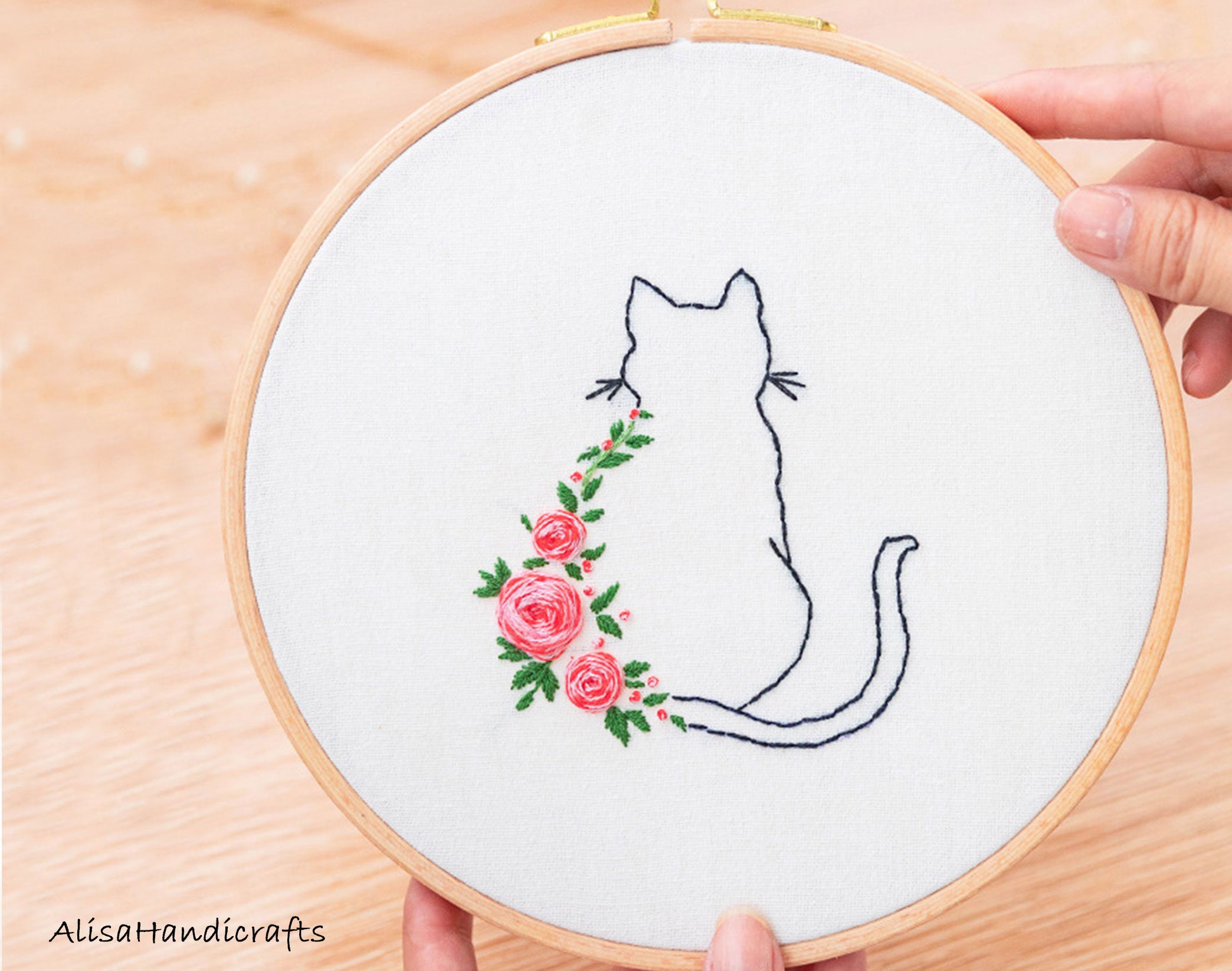 Beginner Embroidery Kits For Beginner Modern Cat and Flowers Etsy