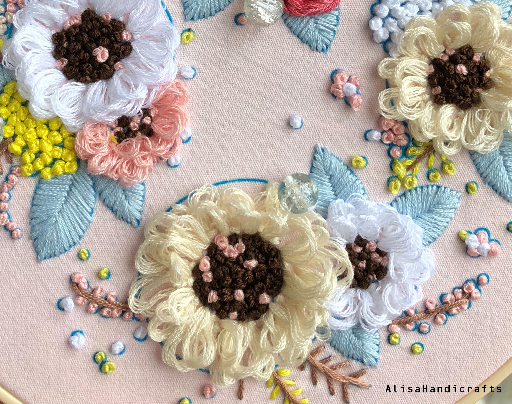 Beginner Embroidery Wreath Full Kit Printed Embroidery Flower | Etsy