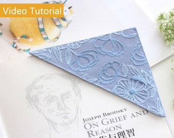 DIY Hand Embroidery Corner Bookmark Kit with Video Tutorial/Blue Pink Flower Embroidery Bookmark Pattern/Needlework Kit/Handmade Gift Idea