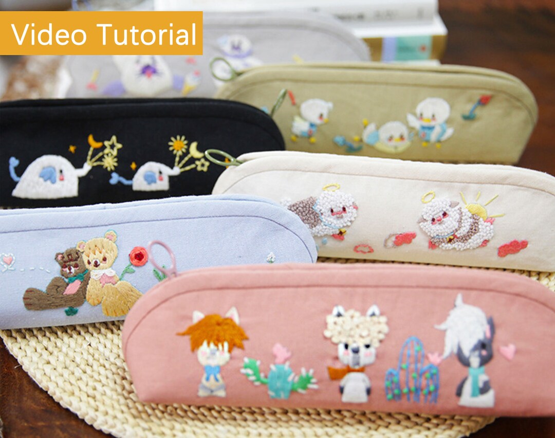Beginners Embroidery Pencil Case Kit, Diy Needlework Pencil Organizer