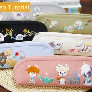 Kit de estuche para lápices de bordado para principiantes, kit organizador de lápices para manualidades, estuche con cremallera con animales para bordar a mano, regalo para la vuelta al cole