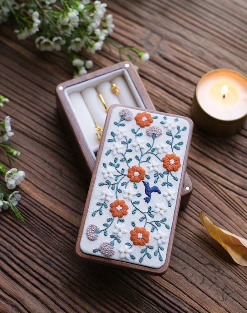 Wooden Jewelry Box Flower Embroidery Kit for Beginnersdiy Etsy