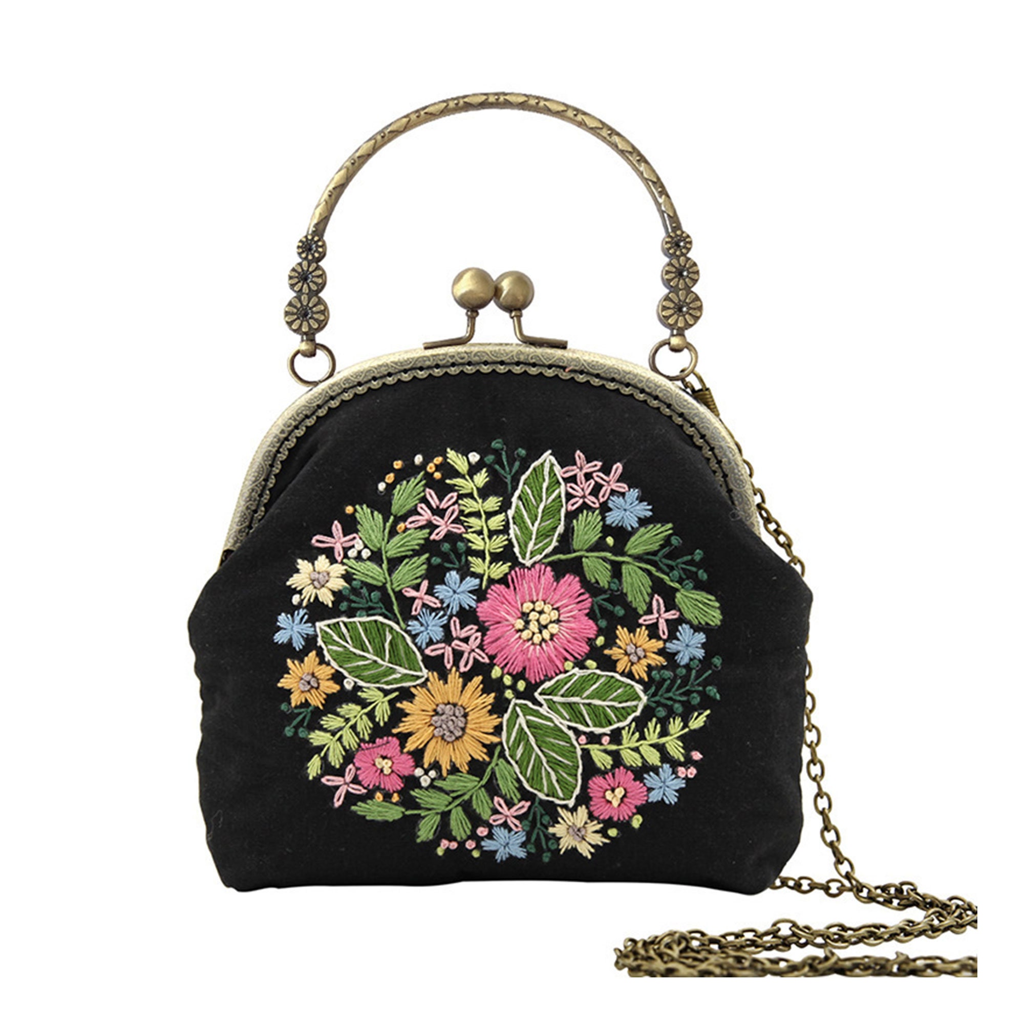 Embroidery Kiss Lock Bag Kit With Pattern, Modern Flower