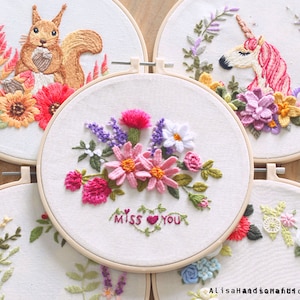 Beginner Embroidery Kit,3D Flowers and Squirrel Embroidery Craft Kit,Optional with frame kit,Printed Animal Hand Embroidery Starter Kit-8in