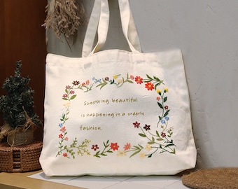 Kit de bordado a mano de flores para principiantes, bolso de mano para mujer (30 x 40 cm)