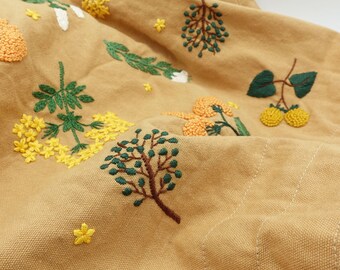 フラワートートハンド刺繍キット、カーキハンドバッグ/ショルダー/裁縫