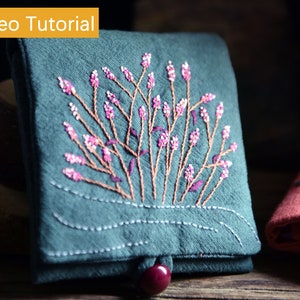 Kit de bolsa floral bordada à mão diy, kit de bolsas de toalha sanitária de tecido de algodão e linho, bolsa de joias azul, kit de bolsa discreta costurada