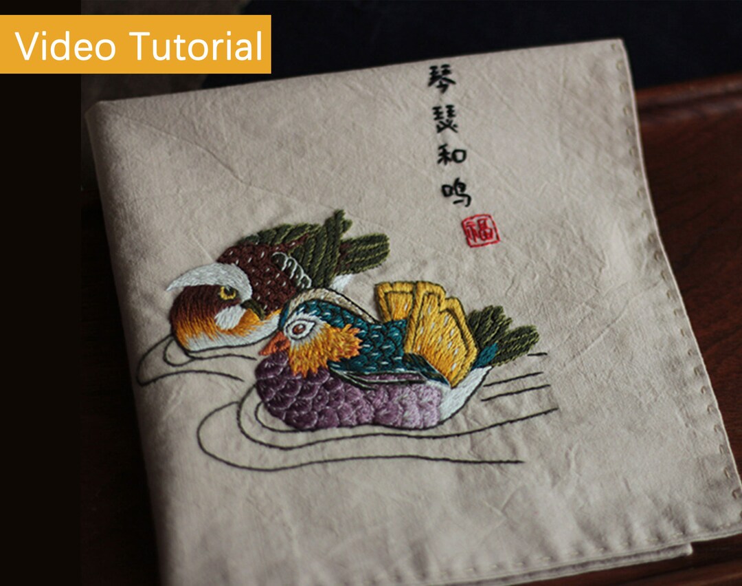 Personalized Hand Embroidery Handkerchief Kit/mandarin Duck Embroidery ...