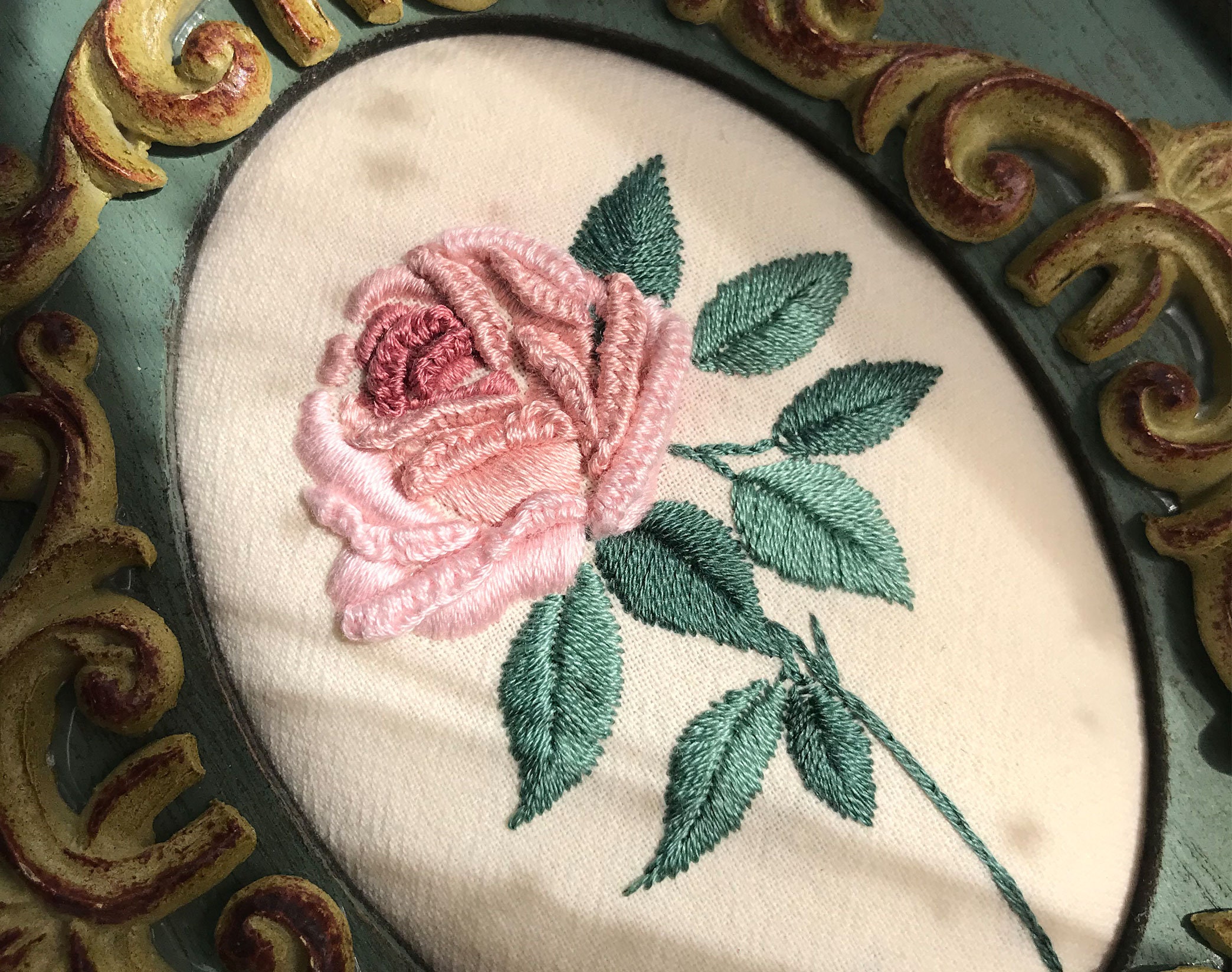 Pink Rose Embroidery Kit, 3D Flower Stitch Project, Beginner