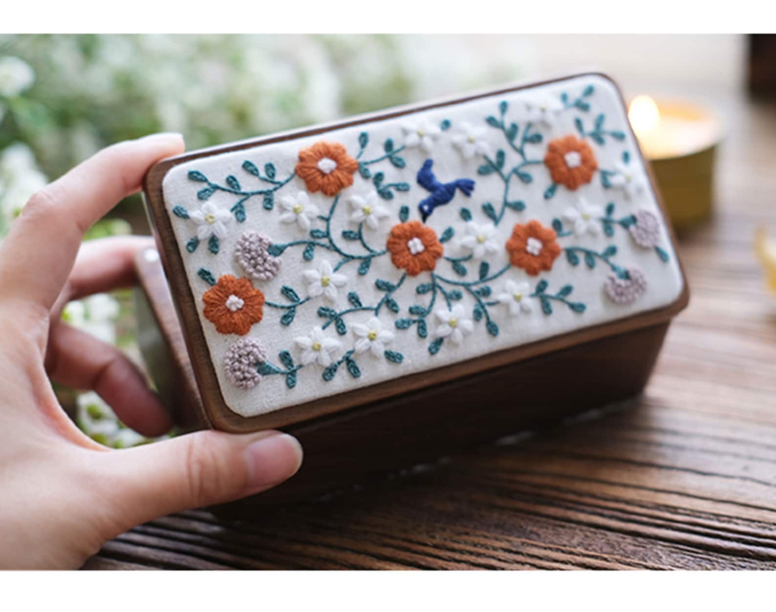 Wooden Jewelry Box Flower Embroidery Kit for Beginnersdiy Etsy