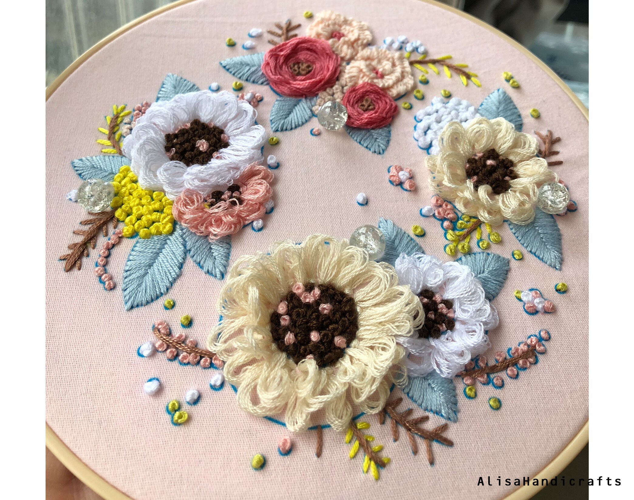 Beginner Embroidery Wreath Full Kit Printed Embroidery Flower | Etsy