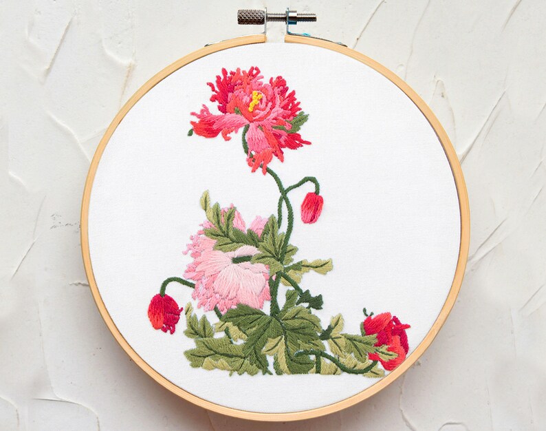 Red Peony Flower Hand Embroidery Kit Intermediate Chinese Etsy