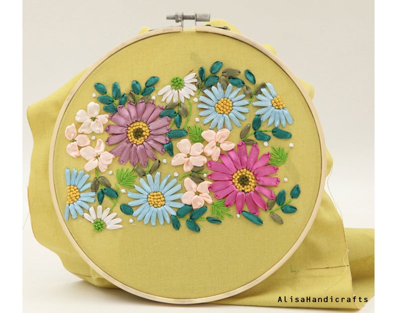 Ribbon Embroidery Full Kit Silk Ribbon Embroidery Flower Etsy