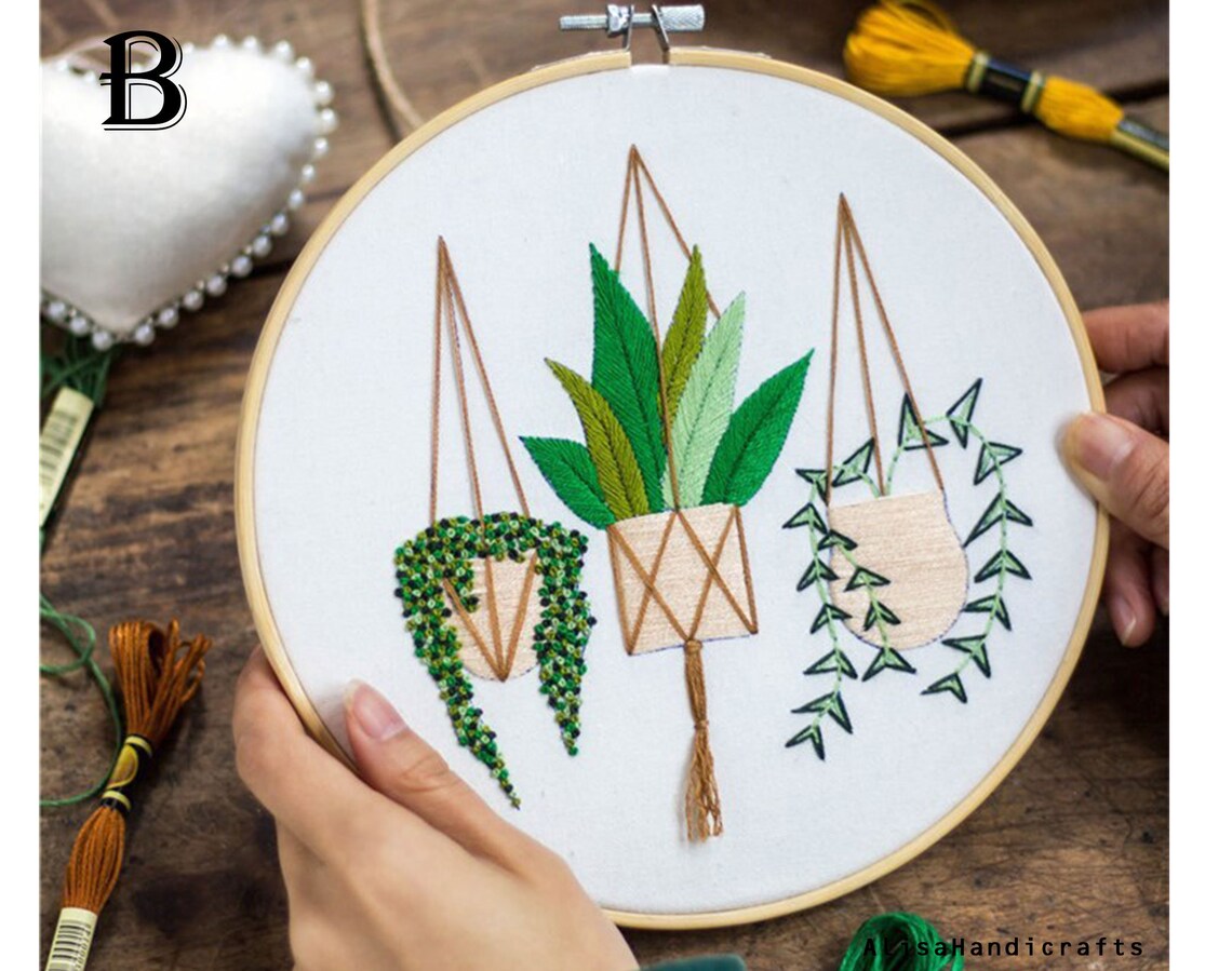 Hand Embroidery Plant Potted Kit Simple Embroidery Full Kit Etsy