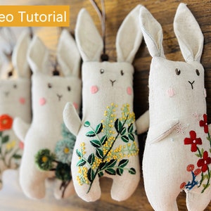 Hand Floral Embroidery Kit for Beginner, Rabbit Sewing Kit, Bunny Toy Embroidery, DIY Needlework Kit with Full Tutorials, Hand Crafting Kits