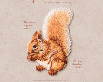 Lindo parche de ardilla bordado - Parches bordados para planchar o coser de animales del bosque-38x35 mm