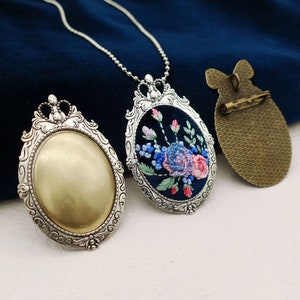 オーバルブローチペンダント 2イン1 フレーム 刺繍/クロスステッチ用、ブランクブローチトレイ、手縫い用ベゼルとタグキット、刺繍ジュエリーベース