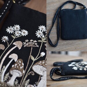 Mushroom Pattern Hand Embroidery Bag Kit,Forest Fern Plant Embroidery Shoulder Bag Kit,Daily Small Crossbody Bag For Phone Tissues,Lipstick image 9