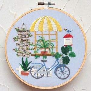 DIY handbroderikit för nybörjare, vinrankor, fåglar, cyklar, krukväxter, landskapsbroderikit, lär dig brodera - 10 tum