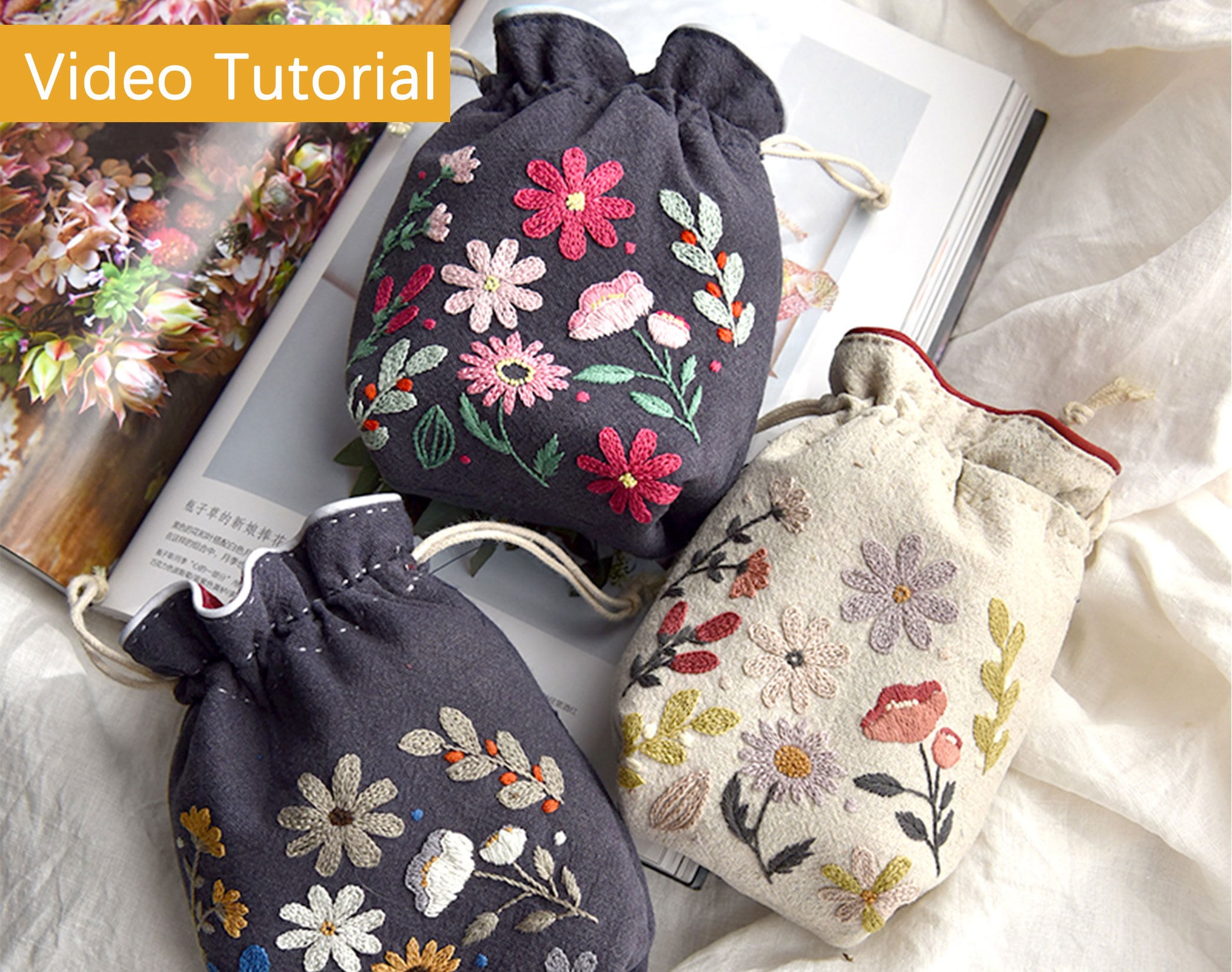 Beginner Hand Embroidery Pencil Case With Embroidery Flower Kit, Sew  Stationery Organizer, Embroidery Pencilbag, Starter Embroidery Project 