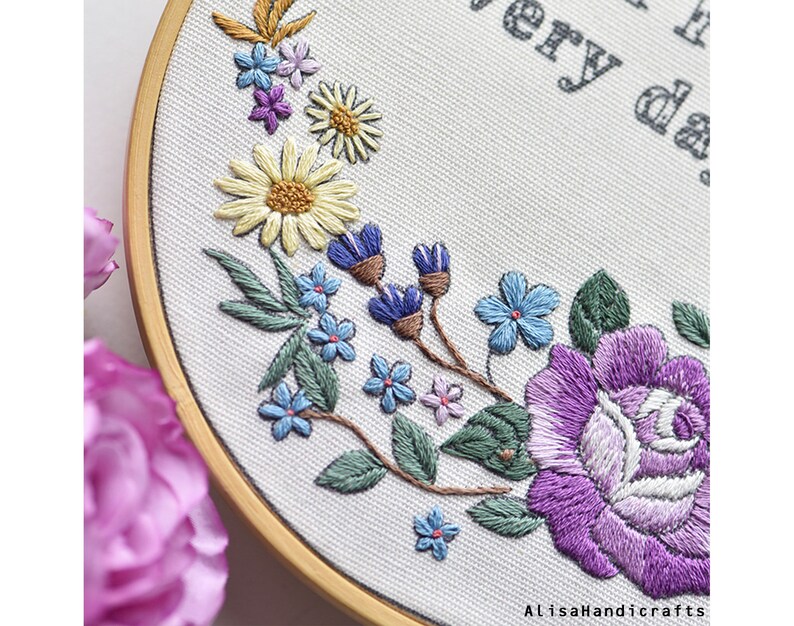 Hand Embroidery Rose Kit Flower Embroidery Pattern Modern Etsy
